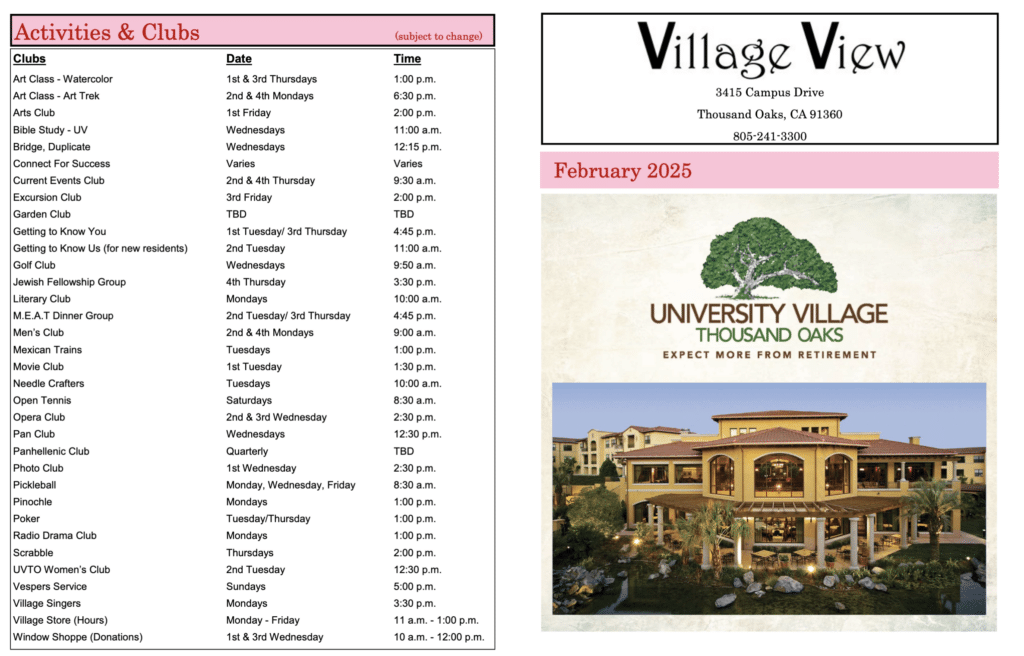 Village View Newsletter cover for February 2025