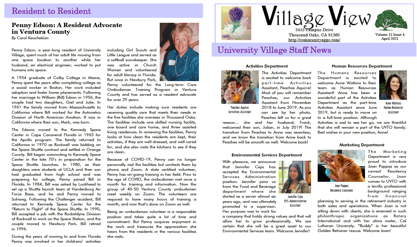 Story On Penny Edson And Village Staff News April 2021