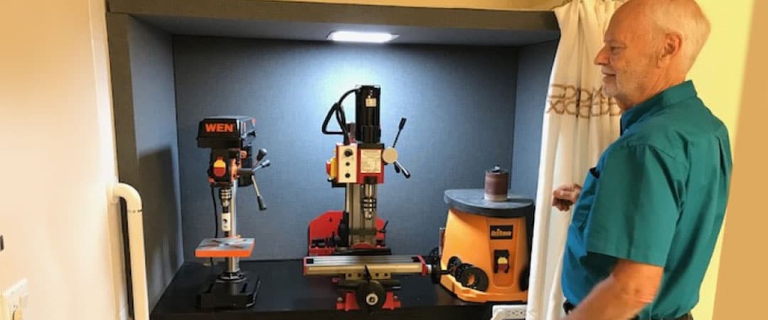 Hidden woodshop inside apartment