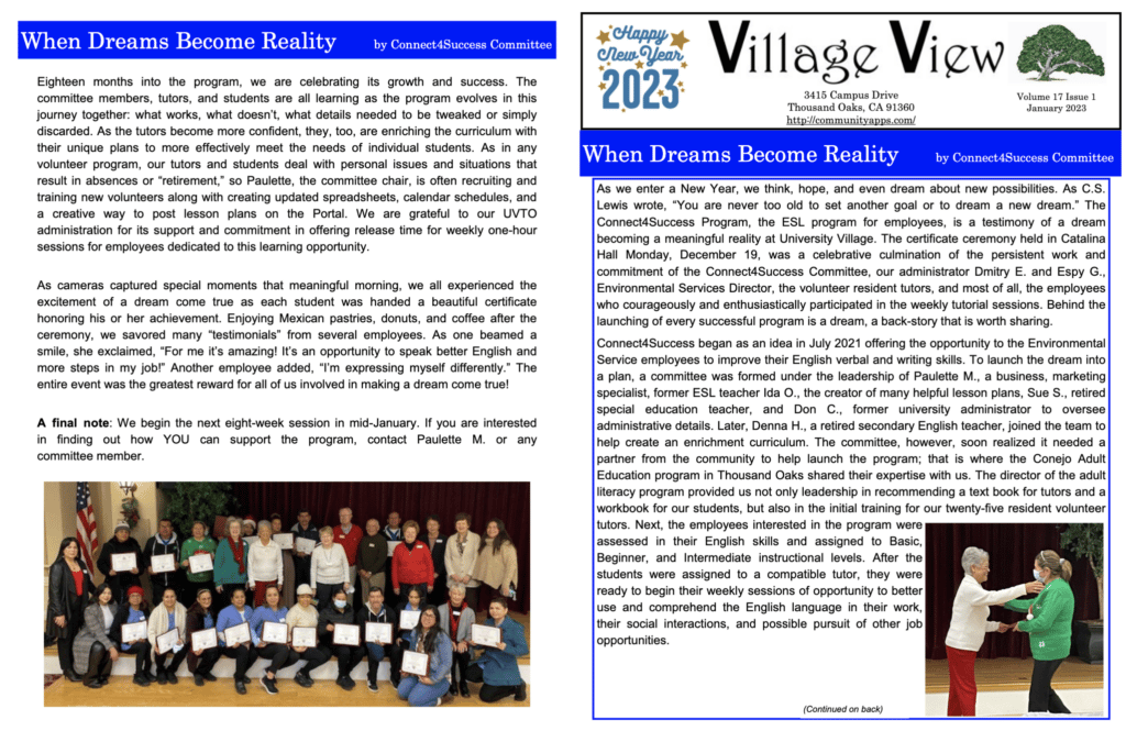 Valley View January 2023 calendar