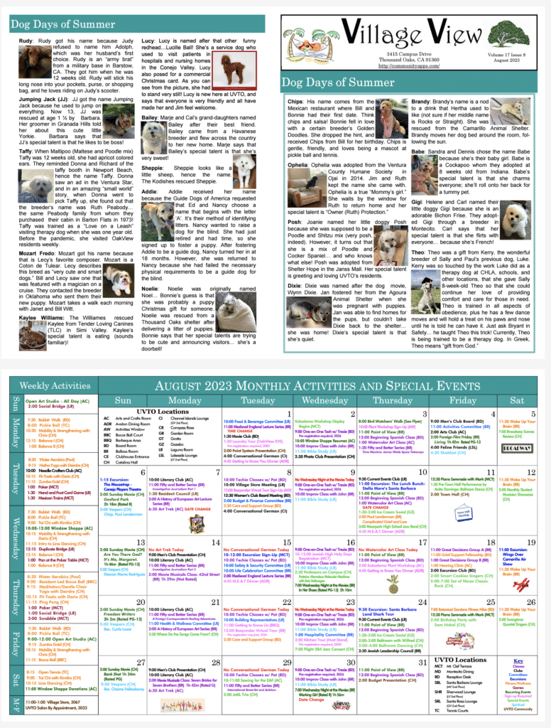 Village View UVTO August calendar