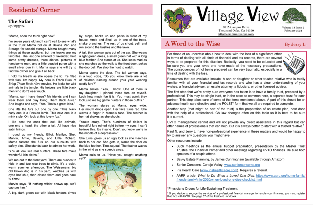 February Newsletter and Calendar for UVTO 2024