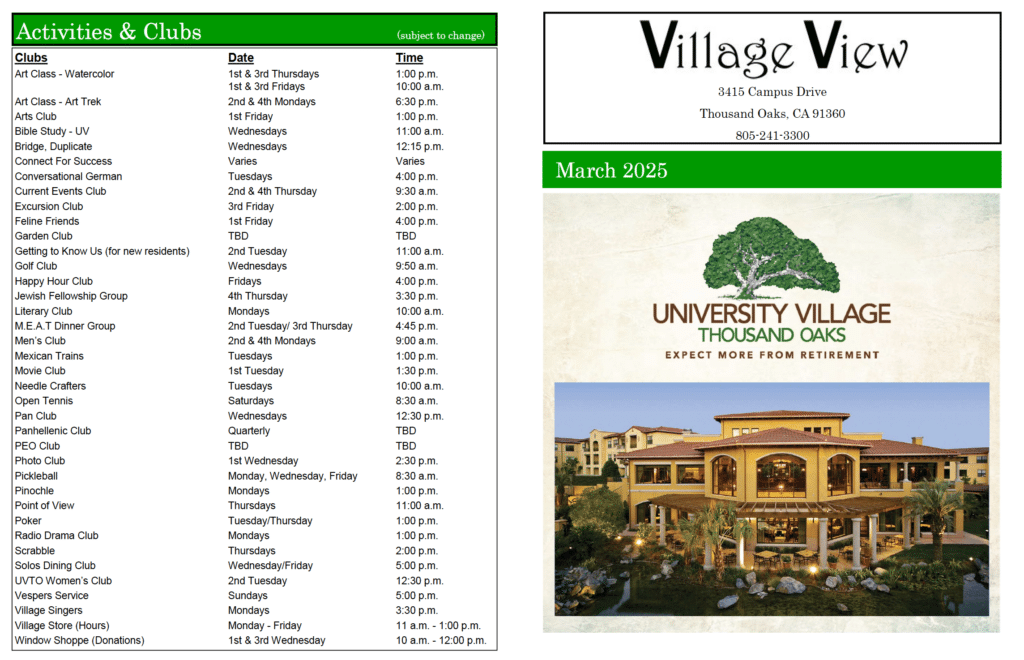 Village View Newsletter for March for UVTO