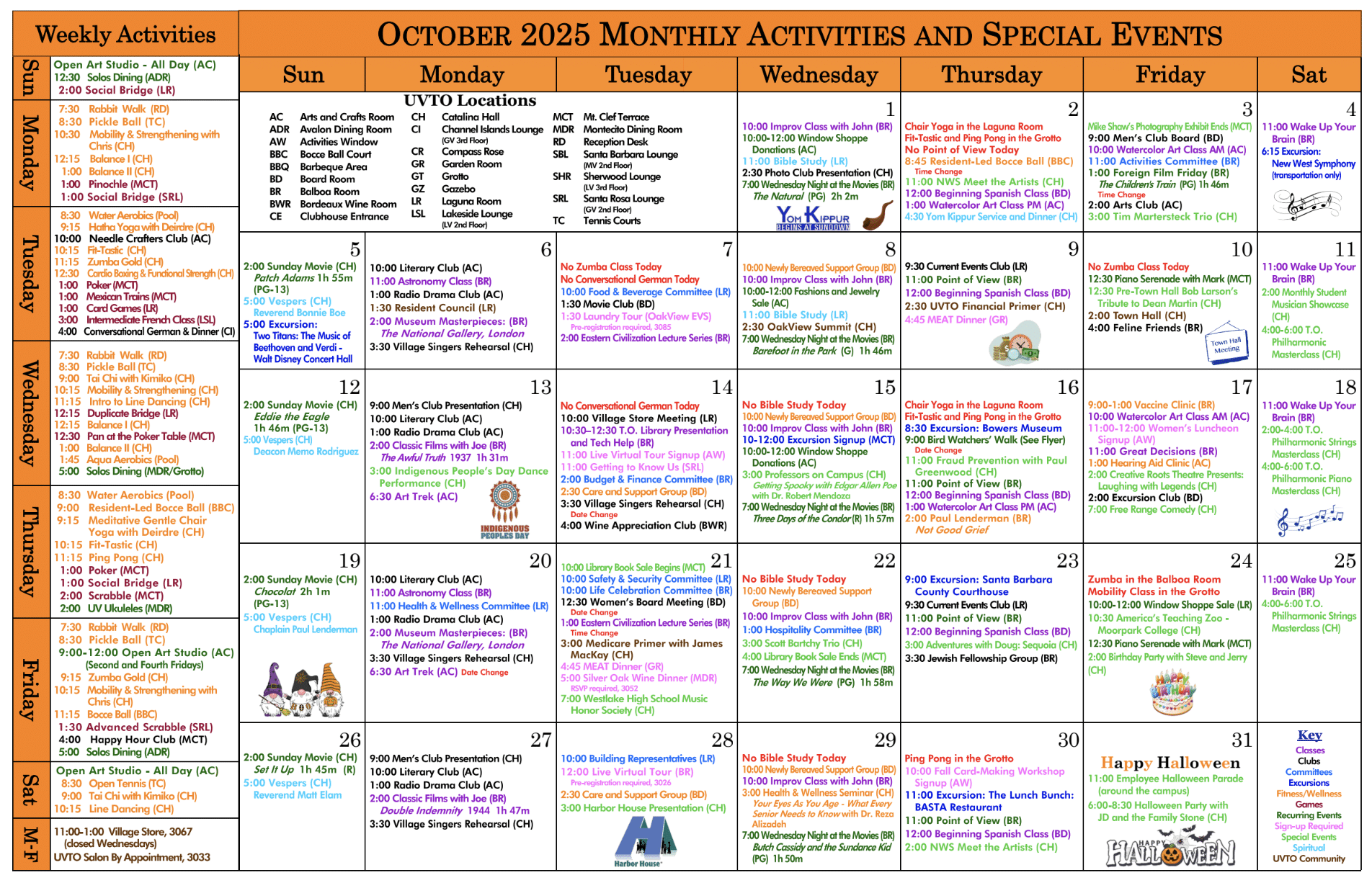 October activity calendar