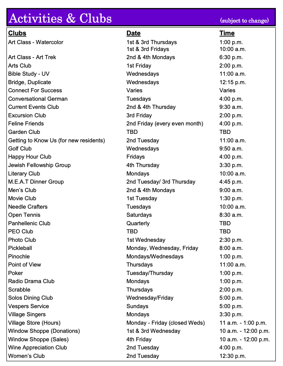 UVTO Activities and Clubs